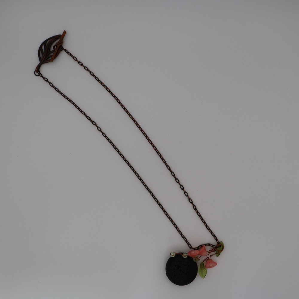 Vintage Lava Rock Necklace Boho Indie Maker Floral Copper Tones